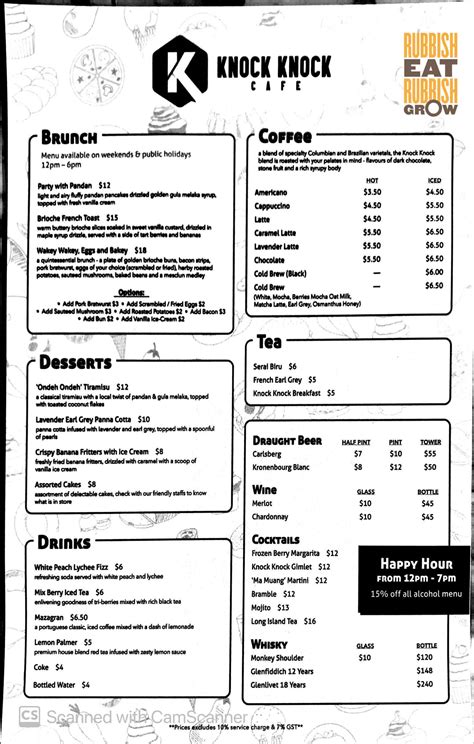 knock knock cafe menu.